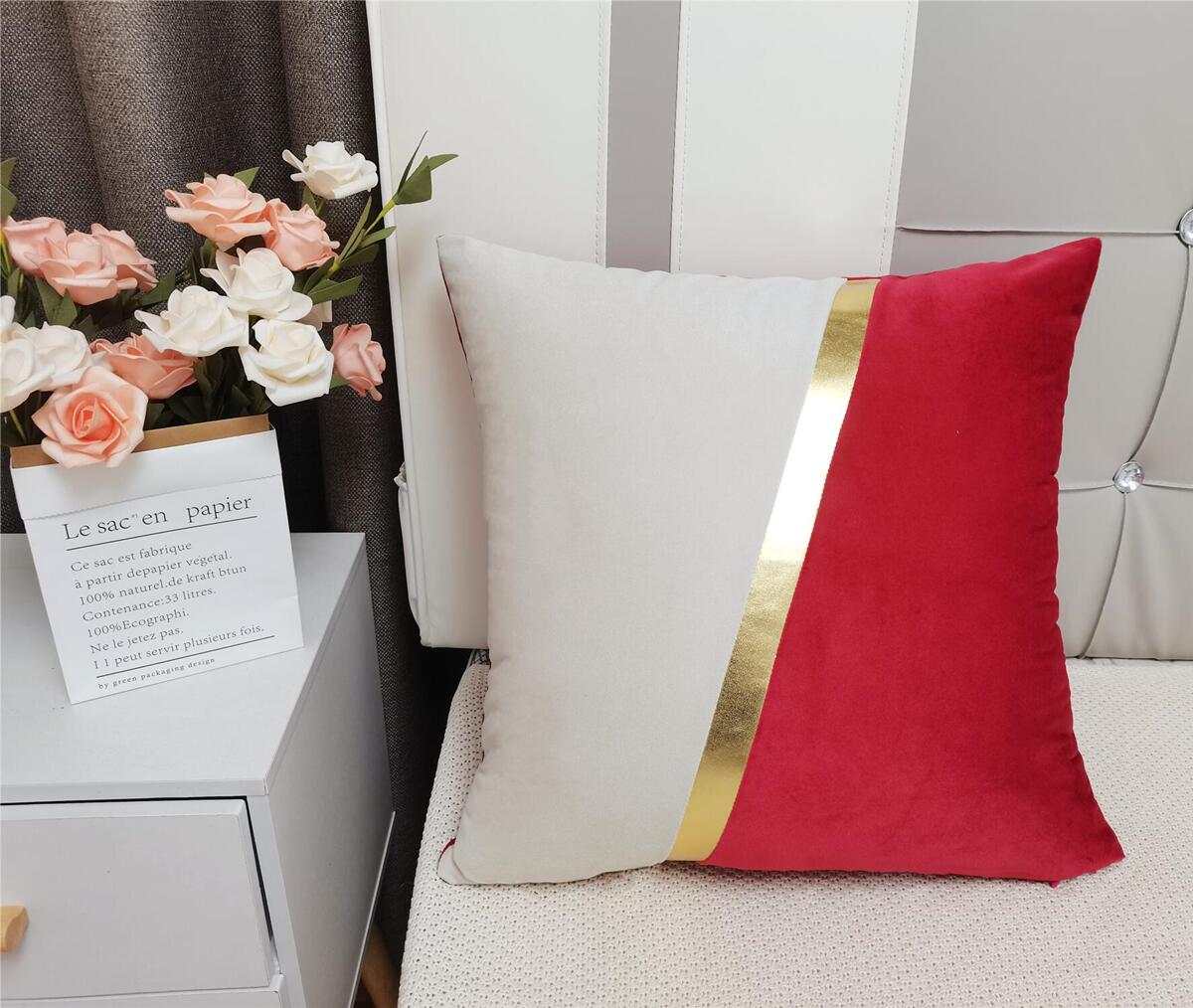 New Arrival Gold Leather Patchwork Cushion Cover Luxury Velvet Cushion Cover Decorative Home Velvet Pillow Case