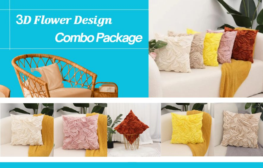 Luxury 3D Flower Velvet Cushion Cover Combo Package