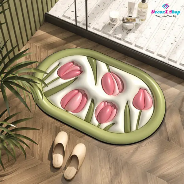3D Visual Stereoscopic Velvet Floor Mat – Tulip Pink