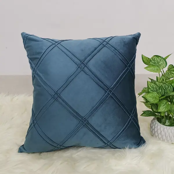 16''/16'' Lake Blue Color Geometric Pattern Velvet Cushion Covers