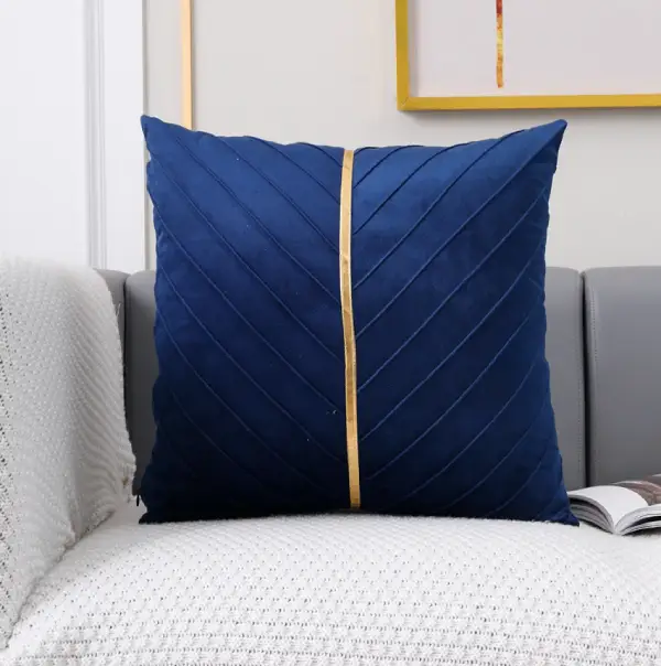 16/16 Inch Navy Blue Color Luxury Velvet Cushion Covers Patchwork Leaf Design for Home Decor