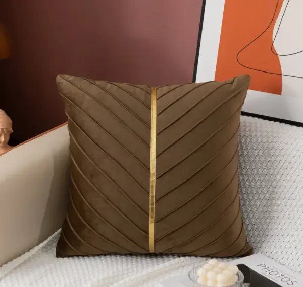 18/18 Inch Coffee Color Luxury Velvet Cushion Covers Patchwork Leaf Design for Home Decor
