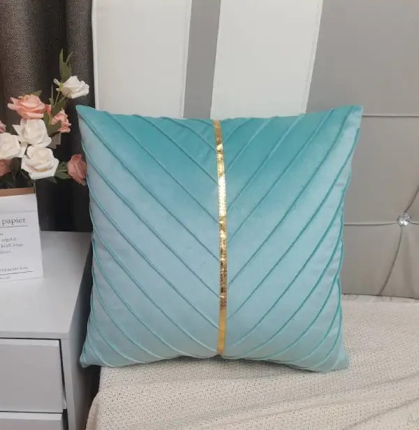 16/16 Inch Sky Blue Color Luxury Velvet Cushion Covers Patchwork Leaf Design for Home Decor