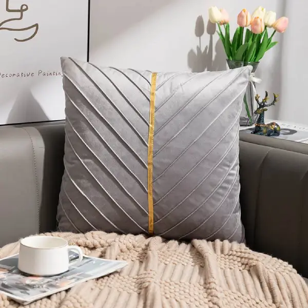18/18 Inch Ash Color Luxury Velvet Cushion Covers Patchwork Leaf Design for Home Decor