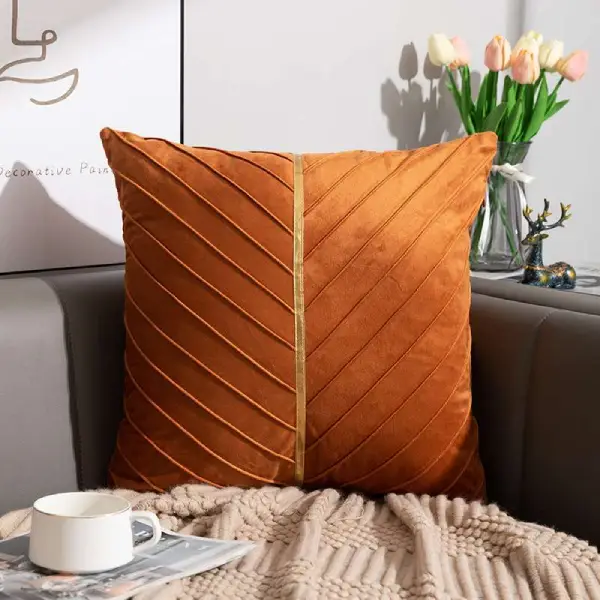 18/18 Inch Orange Luxury Velvet Cushion Covers Patchwork Leaf Design for Home Decor