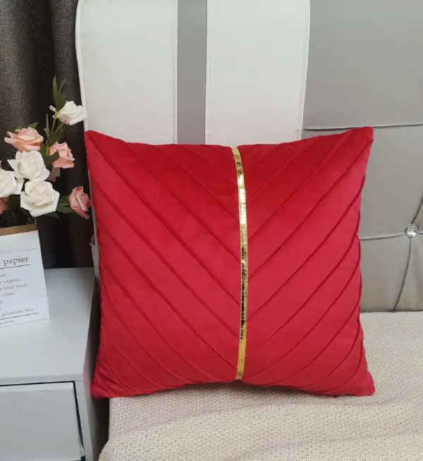 16/16 Inch Red Color Luxury Velvet Cushion Covers Patchwork Leaf Design for Home Decor